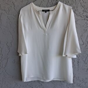 Lafayette 148 New York Cream Boxy Blouse with Mandarin Collar